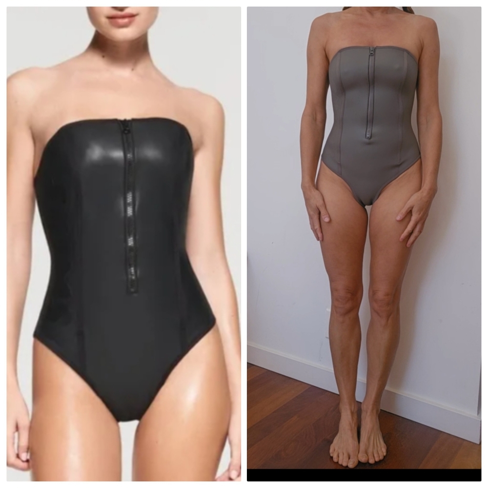 Nwt skims Snatched Rubberized Neoprene Chalk Gray Sporty One Piece S